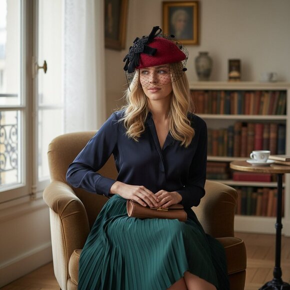 Elegant Red Fascinator with Black Accents main image 10